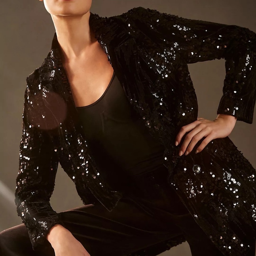 Anthropologie Hutch Black Velvet Sequin Blazer XS